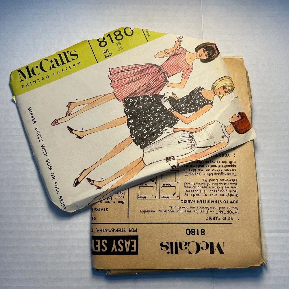 McCalls Vintage 1960's Pattern #8180‎ Misses Dress With Full or Slim Skirt Sz 18